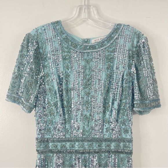 Mac Duggal 5980 Size 8 High Neck Crystal Fringe French Blue Beaded Column Dress - Picture 5 of 13